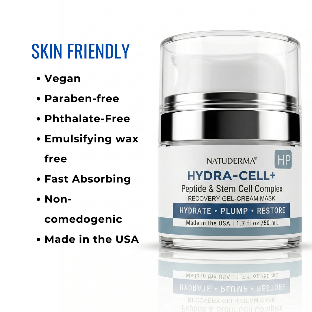 Natuderma Hydra-cell  recovery gel  cream hydrating recovering mask showing features on white background  