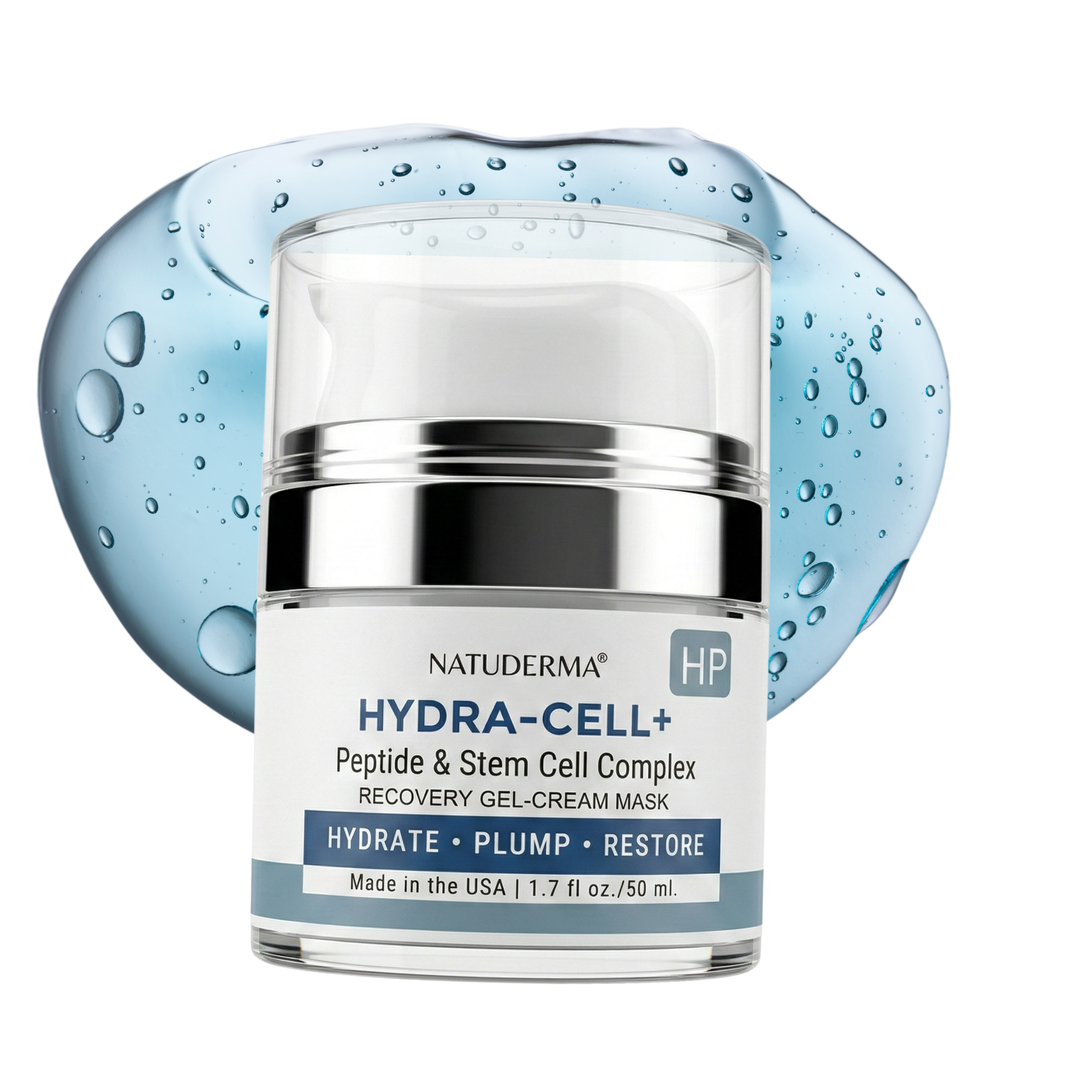Natuderma Hydra-cell Skin recovery hydrating treatment mask with Peptide and stem cell jar on white background  