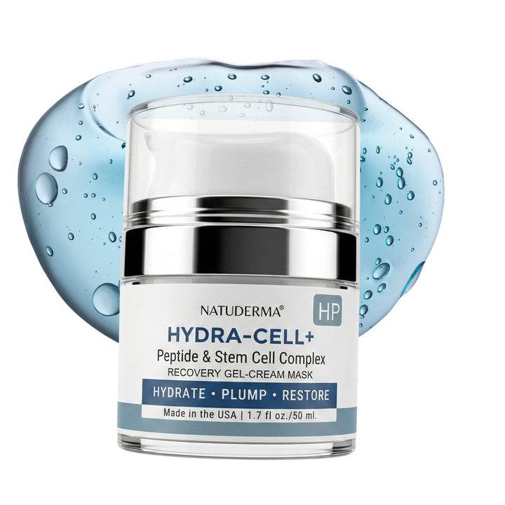 Natuderma Hydra-cell Skin recovery hydrating treatment mask with Peptide and stem cell jar on white background  