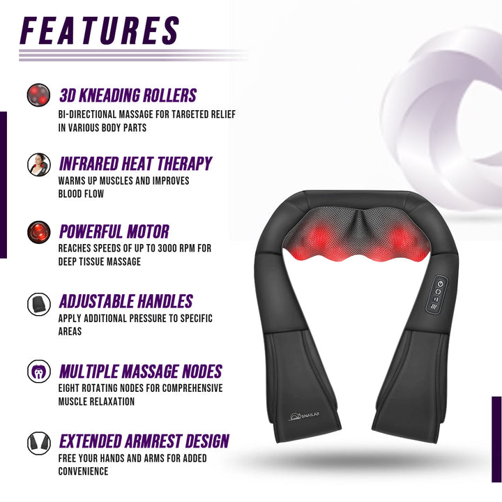 Neck massager with heat and roller, features
