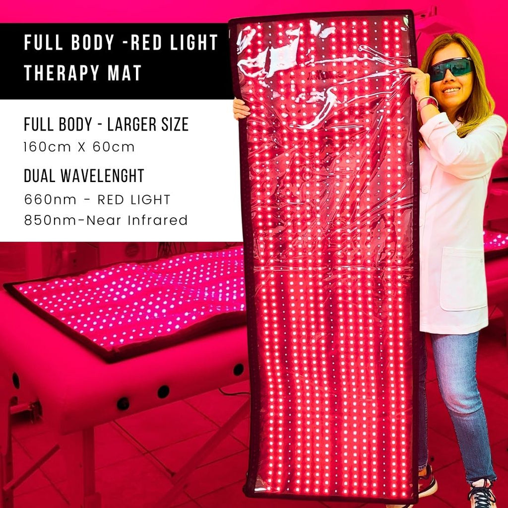 At home Red Light Therapy. Red Light Therapy Full Body Mat. Red Light and Infrared mat bedy. A portable  red light therapy bed. Available at dermishop.com