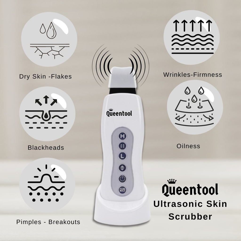 Skin Scrubber Sonic Spatula, Target blackheads, wrinkles, pimples and more, with Queentool ultrasonic skin scrubber, best skin care tool