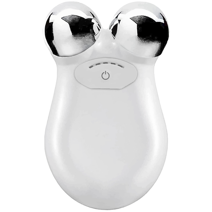 White and silver facial massager on a white background