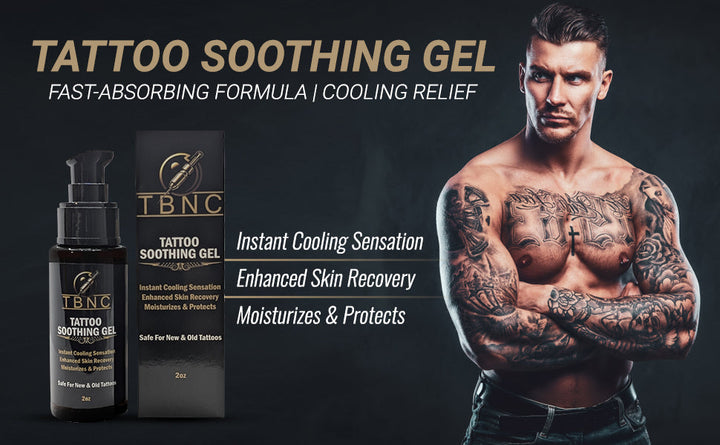 Tattoo soothing gel and a tattooed men