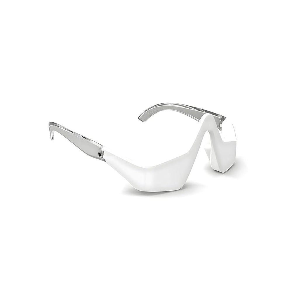 Puffiness under the eyes massager handheld eyewear with silver frame on a white background