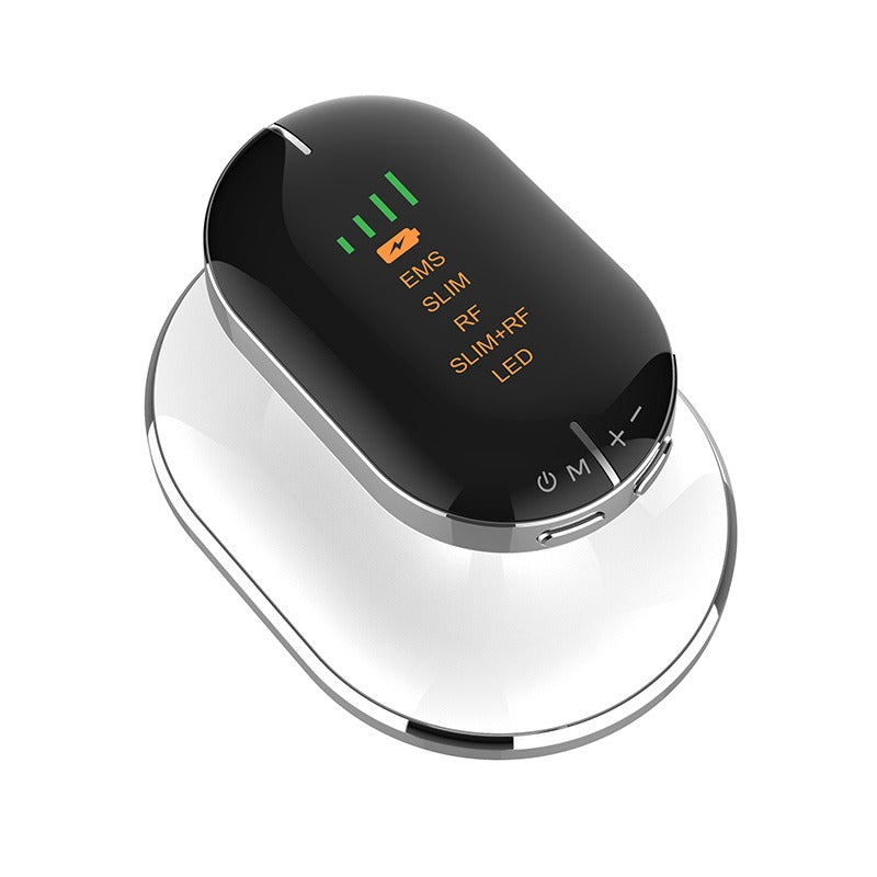 Black and silver electronic massager device on a white background