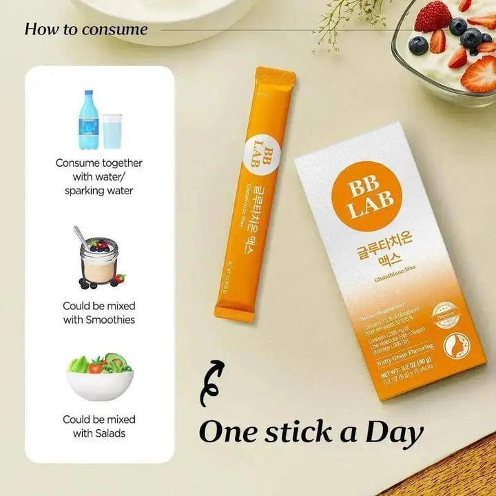 BB LAB product packaging with consumption instructions on a light background