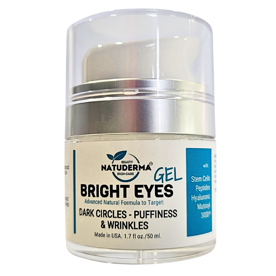 Face moisturizer for dark circles, puffiness and wrinkles with  Vitamin C, Hyaluronic Acid, Collagen Peptides Gel Cream, Made in USA, Bright Eye Gel by Natuderma.