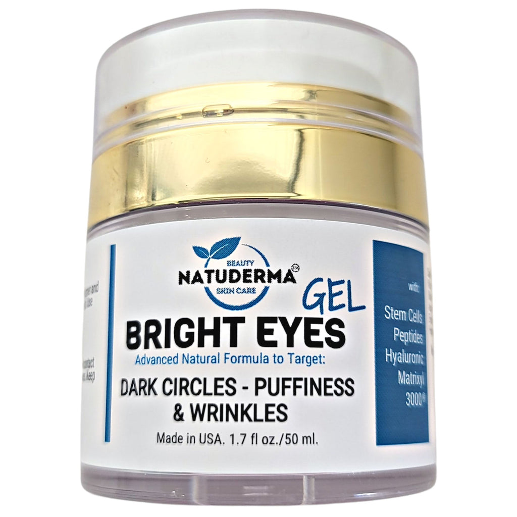 Face moisturizer for dark circles, puffiness and wrinkles. Vitamin C, Hyaluronic Acid, Collagen Peptides Gel Cream. Made in USA. Bright Eye Gel by Natuderma.