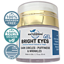 Vegan Face moisturizer for dark circles, puffiness and wrinkles. Vitamin C, Hyaluronic Acid, Collagen Peptides Gel Cream. Made in USA. Bright Eye Gel by Natuderma.