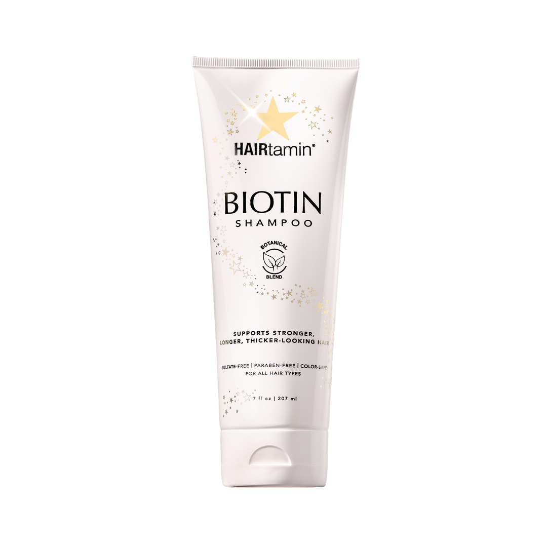 Botanical Biotin shampoo, brand Hairtamin, 7 oz tube in white background 