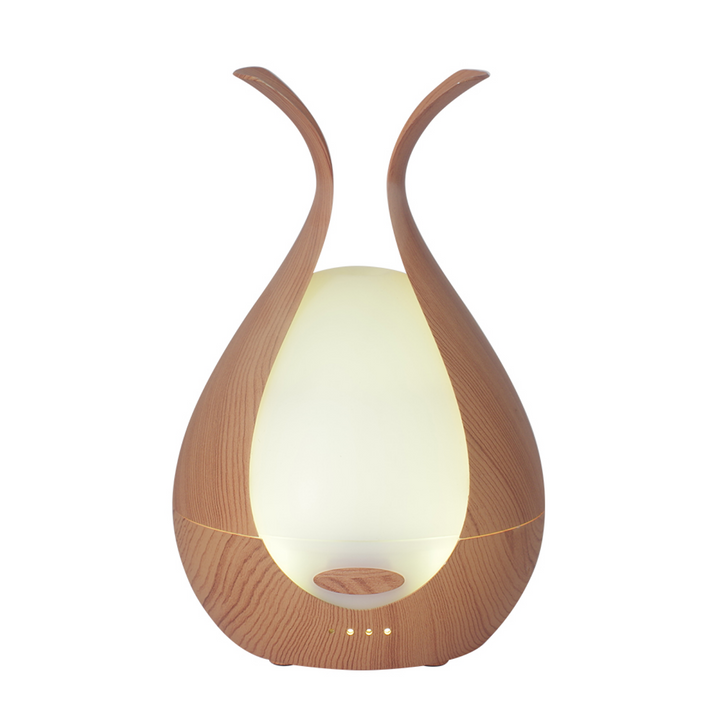 Wooden lamp with a white interior on a white background