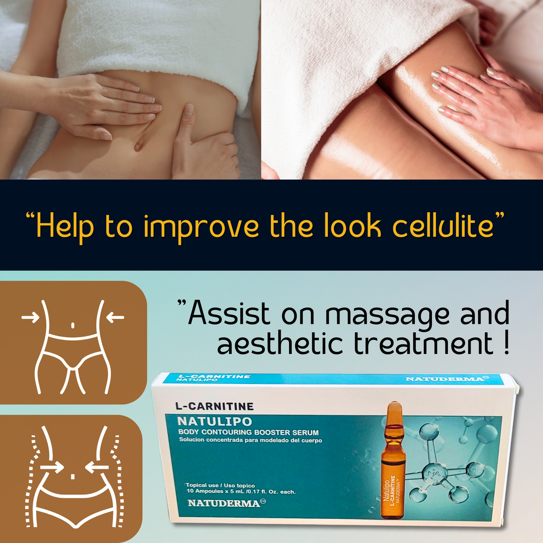 box of L-Carnitine Natulipo injectables ampoules for weight loss and  cellulite reduction massage 