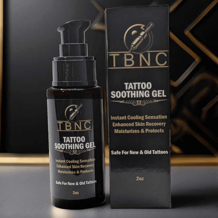 Tattoos soothing gel bottle and box , brand TBNC