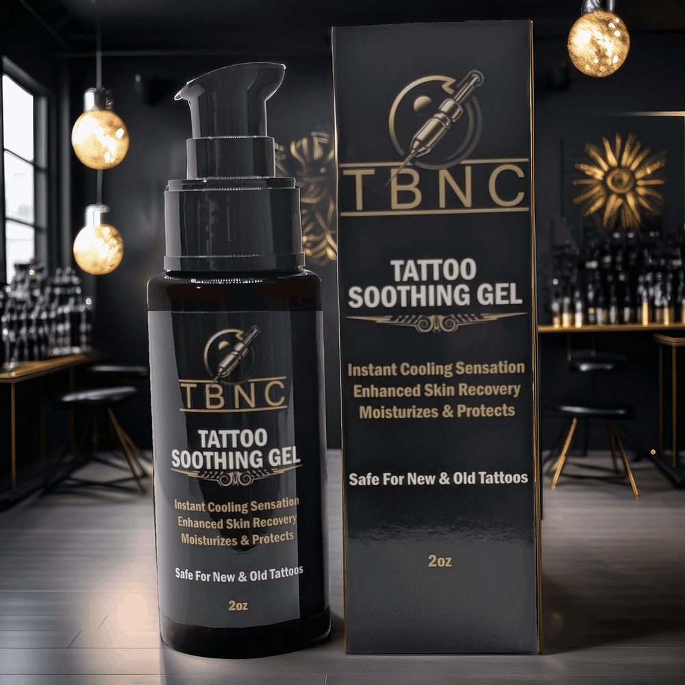 Tattoo soothing gel bottle and packaging