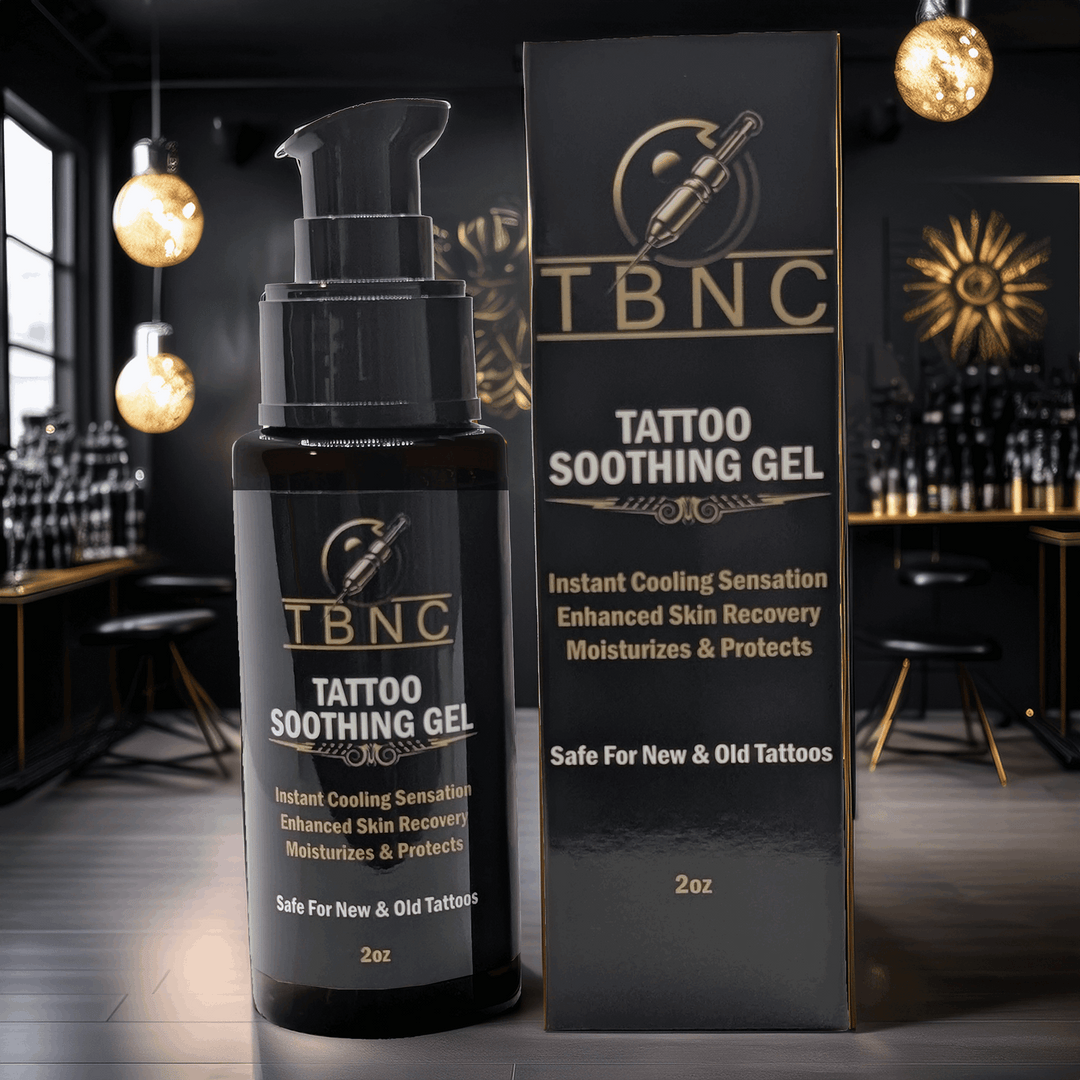 Tattoo soothing gel bottle and packaging