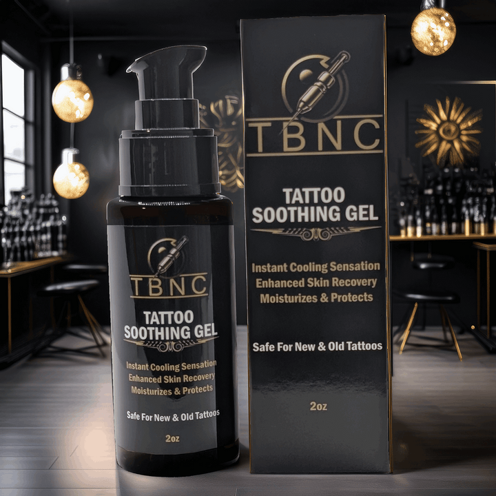 Tattoo soothing gel bottle and packaging