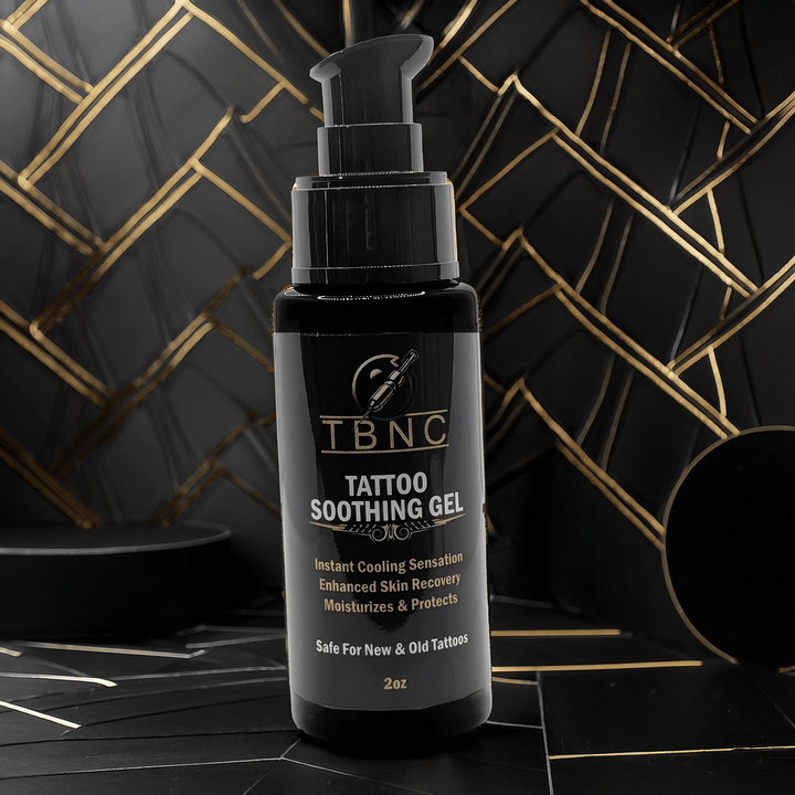 Tattoos soothing gel by TBNC on black background. 