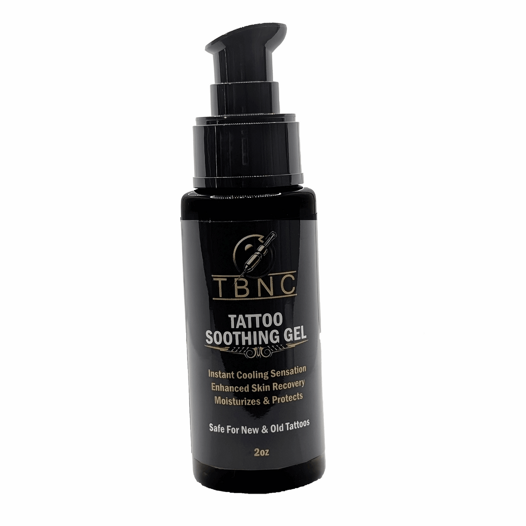 Tattoos soothing gel on white background, 2onz