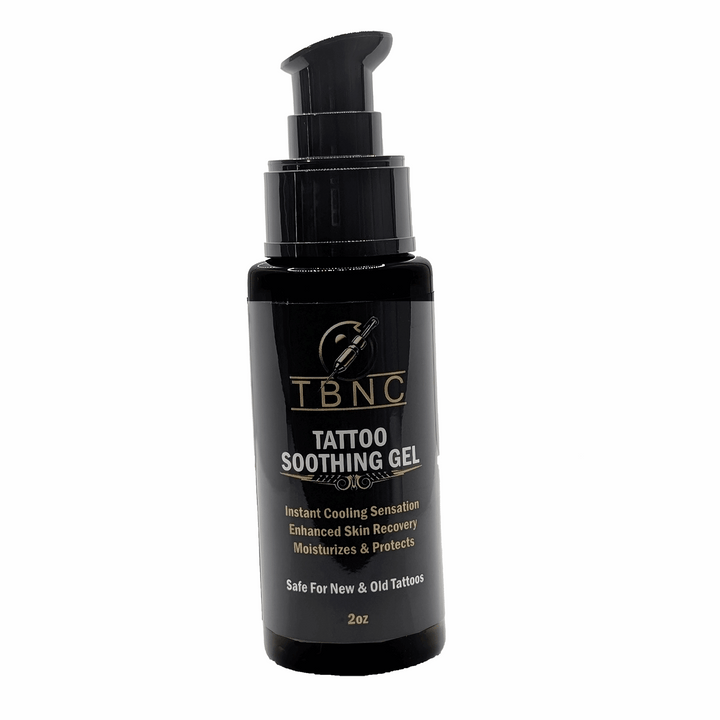 Tattoos soothing gel on white background, 2onz