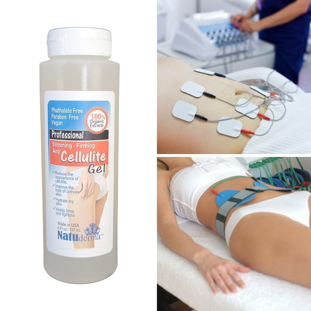 Anti-cellulite conductive gel to use during body sculpting, ems, cavitation or radio frequency machine, made in USA by Natuderma