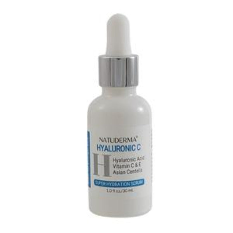 Hyaluronic Acid Serum for face, by Natuderma Skin Care Products. Hyaluronic Acid and  Vitamin C to boost skin hydration, 1oz. Made in USA