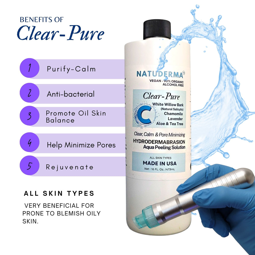 Hydrodermabrasion Solution to use as Hydrafacial serum with any hydrafacial machine or any hydrodermabrasion, aquapeeling or hydro exfoliation machine, Made in USA, ClearPure by Natuderma.