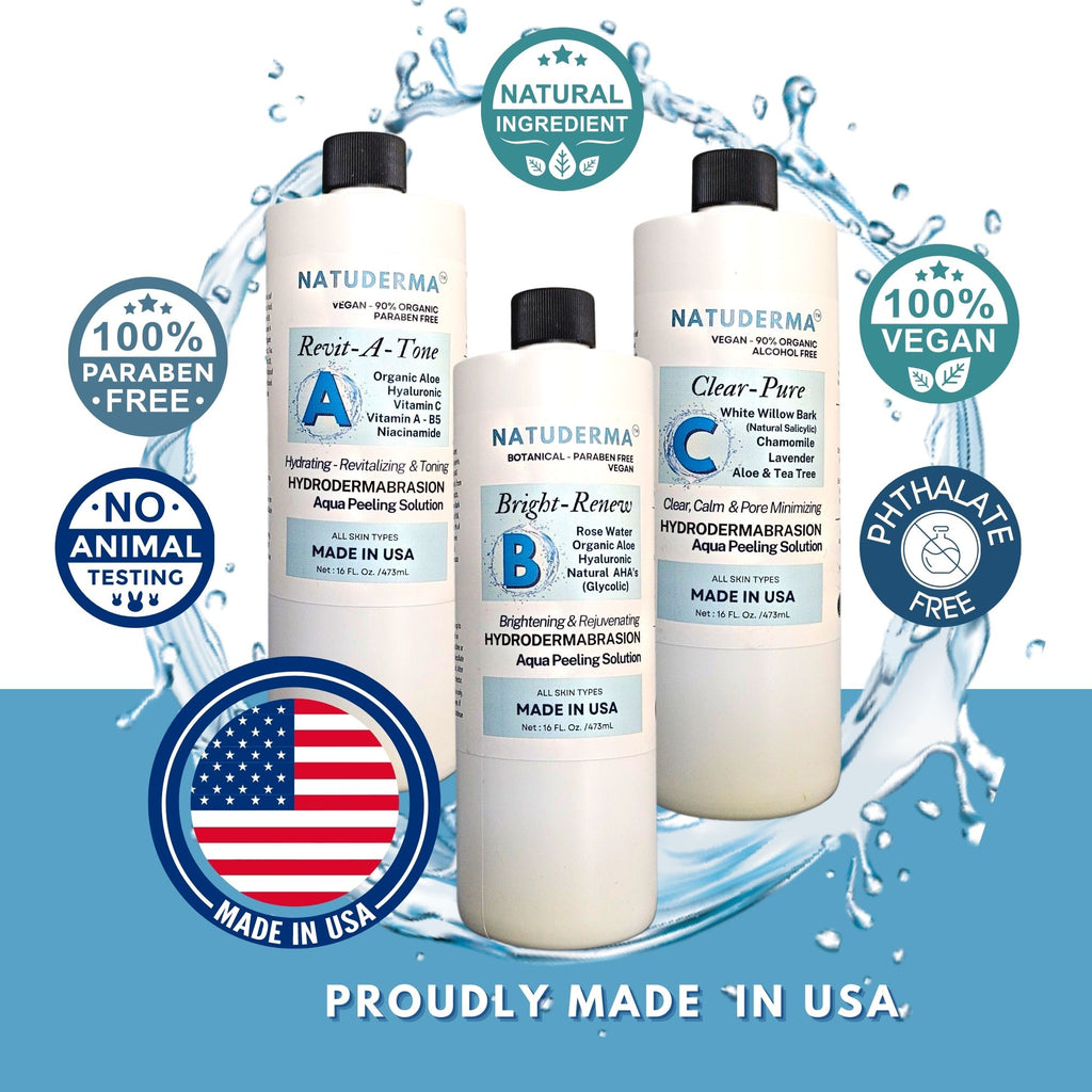 Hydrodermabrasion Solution to use with any hydrafacial machine or  hydrodermabrasion, aquapeeling or hydro exfoliation machine. Made in USA. Set of 3 Hydrodermabrasion serum by Natuderma.