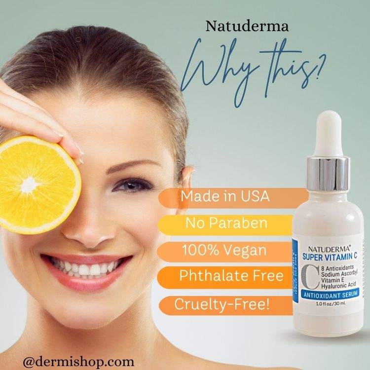Vitamin C Serum for face, Parabe free, Made in USA, with Hyaluronic Acid and Vitamin E,  Skin Care, by Natuderma Skin Care Products..